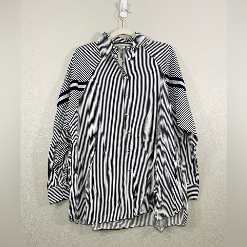 NWT River Island Shirt Button Down Long Sleeve Navy Blue White Striped Women 10